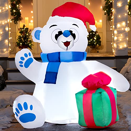 Joiedomi 4 ft Christmas Self Inflatable Polar Bear LED Light Up Giant Blow Up Yard Decoration for Xmas Holiday Indoor/Outdoor Garden Party Favor Supplies Décor