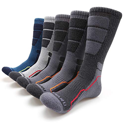 MIRMARU Men's 5 Pairs Hiking Outdoor Trail Running Trekking Moisture Wicking Cushion Crew Socks (M222-LARGE)