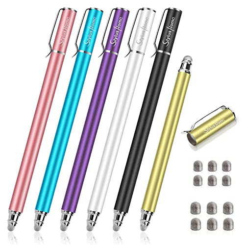 StylusHome Stylus Pens for Touch Screens(6 Pcs),Sensitivity 2 in 1 Fiber Tips Capacitive Stylus with 12 Extra Replaceable Tips for iPad iPhone Tablets Samsung Galaxy All Universal Touch Screen Devices