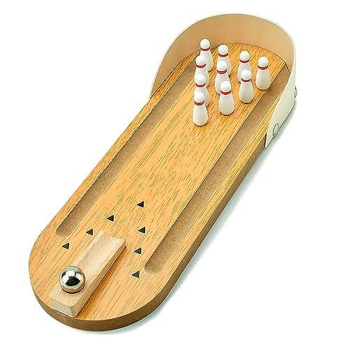 Tabletop Mini Bowling Game Set,Funny White Elephant Gifts for Adults,Wooden Mini Bowling Set for Home Office Desk Toys Stress Relief Gadgets,Stocking Stuffers Gag Gifts for Men Women Teens Coworkers