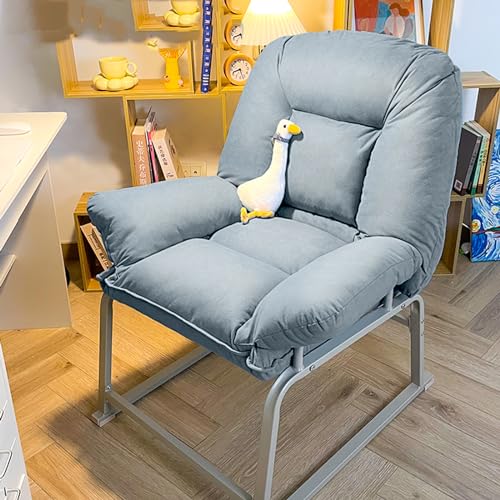 ESRADA Comfy Folding Chair, 6-Position Adjustable Backrest and Footrest,Lounger Bed with Armrests,1-Seat Cushioned Sofa for Living Room Bedroom Balcony Studio Blue-2