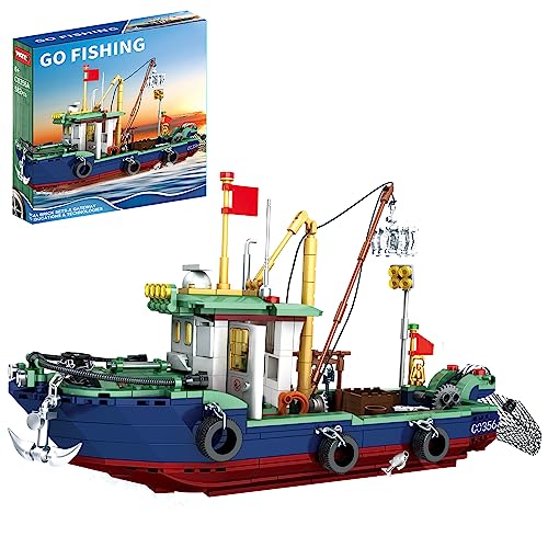 WVINVW Fishing Boat Building Blocks Sets, Compatible with Lego Pirate Ship Sea Fishing Building Blocks Toy Set Collection Decoration, Gifts for Boys and Girl Ages 6-12 Years Old and up, 582 Pcs