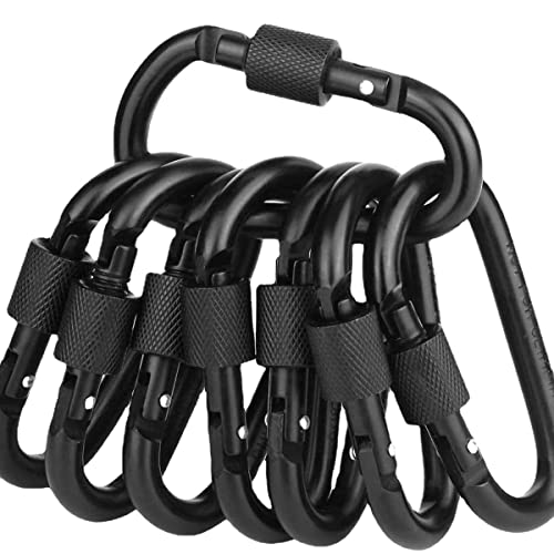 Fay Bless Survival D Ring Locking Carabiner Molle Backpack Keychain Outdoor Hiking Camping Hanging Snap Clip Lock Buckle Hook Tools (8 pcs 8cm black)