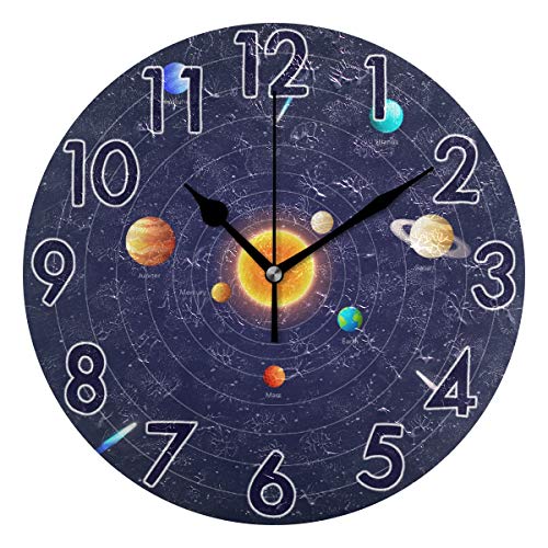Chic Houses Space Science Clock Solar System Planet Bathroom Kitchen Wall Clock for Girl Boy Non Ticking Quiet Easy to Read for Bedroom Decor 9.5 Inch Round Clock 2031338