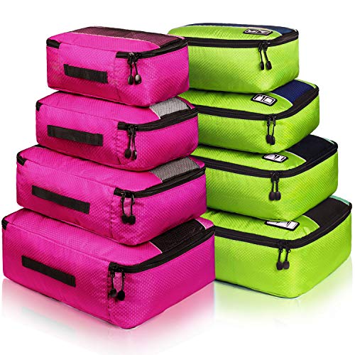 Idesort 8 Set Packing Cubes, Travel Luggage Bags Organizers Mixed Color Set (Rose Green)