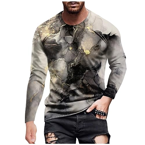 Men's 2023 Fashion Casual T Shirts Stripe Printed Long Sleeve O-Neck Shirts Tops Autumn Loose Comfortable Blouse Men's Quarter Zip Sweaters Polo Shirt Long Sleeve（6-Gray,Medium）