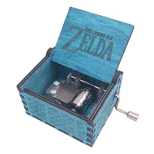 The Legend of Zelda Music Box Hand Crank Musical Box Carved Wooden,Play Zelda:Song of Storms from Ocarina of Time,Blue