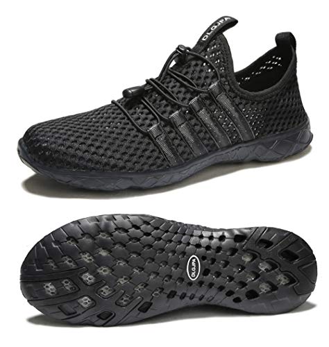 DLGJPA Men's Lightweight Quick Drying Water Shoes for Beach or Water Sports Slip On Walking Shoes AllBlack 12
