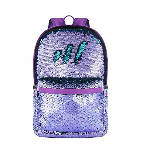 HeySun Sequin Backpack Sparkle Backpacks for Girls Purple Bookbag Glitter Back Pack Kids School Bag for Elementary Middle School College