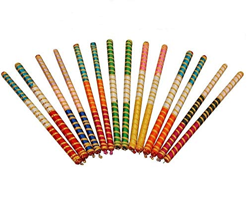 SATVIK 10 Pair (20 Pcs) Dandiya Dandia Sticks Large Beautiful Wooden Multi Color Dandiya Sticks Couples Special Navaratri Garbha Dance Nights Indian Festival Housewarming Return Gifts Items