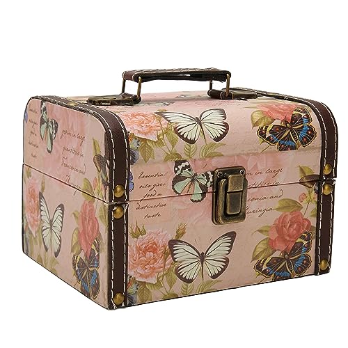 Yosoo Vintage Retro Design Wood and PU Leather Treasure Chest Box with Handle - Ideal for Cards, Jewelry, and More - Portable and Versatile Storage
