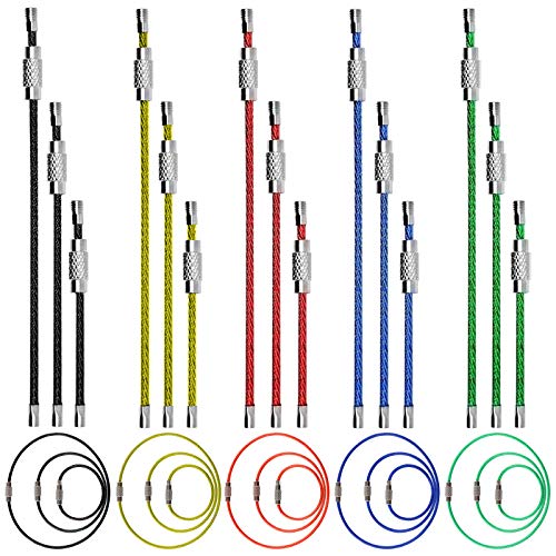Swpeet 45Pcs Metal Wire Keychains Kit, 5 Colors and 3 Sizes Cable Keyrings 2mm Key Rings Loops with Stainless Steel Connecter for Hiking Luggage ID Tags - 4 Inch, 6 Inch, 7.8 Inch