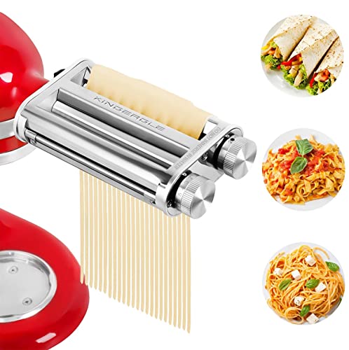 Pasta Roller & Cutters Attachment for KitchenAid Stand Mixers, 3 in 1 Pasta Maker Set Included Pasta Sheet Roller, Spaghetti Cutter, Fettuccine Cutter Maker Accessories and Cleaning Brush