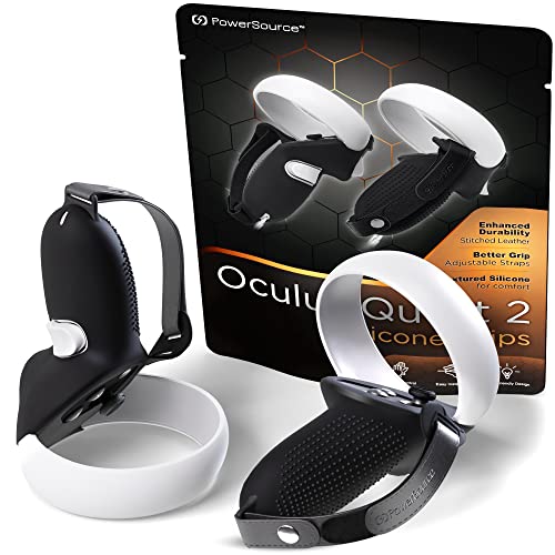 PowerSource Oculus Quest 2 VR Cover Grips, Silicone Unibody Design with Adjustable Reinforced Knuckle Handles and Anti-Throw Non-Slip Grip, Meta Quest Premium Controller Protector