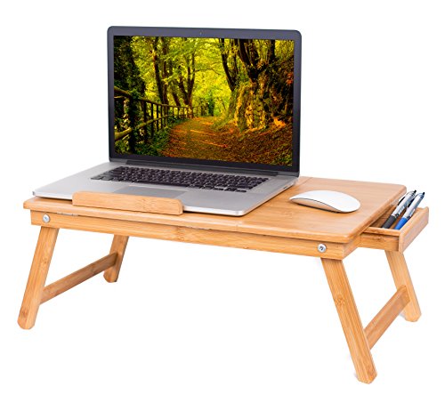 BIRDROCK HOME Bamboo Laptop Bed Tray with Multi-Position Adjustable Tilt Surface | Storage Drawer | Fits Laptops Up to 15' | Tablets Up to 9.6' | Natural | Work from Home | Computer Lap Tray