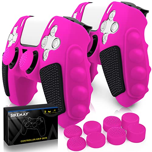 SIKEMAY Anti-Slip PS5 Controller Skin, Soft Thicken Non-Slip Studded Silicone Gel Grip Protective Cover Case for Playstation 5 Dualsense Controller Grip, 2 Pack with 8 x Thumb Grip Caps