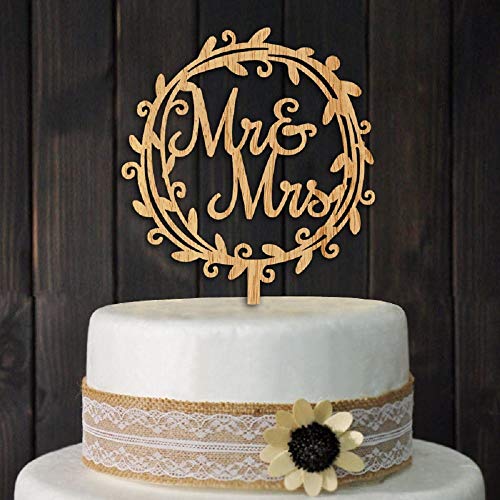 YAMI COCU Mr and Mrs Cake Toppers Rustic Wood Wedding Party Engagement Decoration