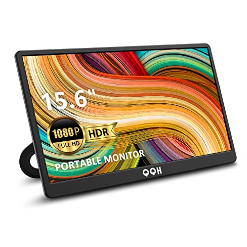 Portable Travel Monitor for Laptop QQH 15.6' 1080P FHD IPS Second Screen, USB C HDMI External Gaming Monitor Display for Computer Phone PC MAC PS4 Switch, Foldable Kickstand