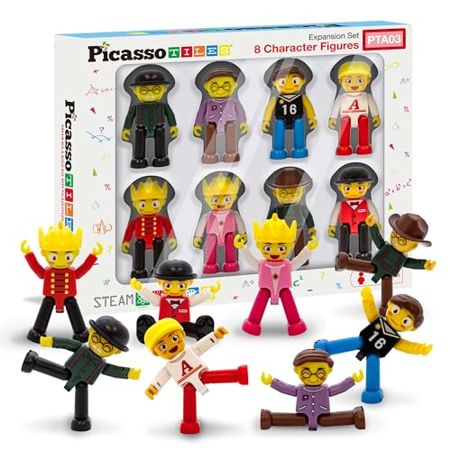 PicassoTiles Magnetic Figures 8 Piece Character Action Figure Toddler Toy Set Magnet Expansion Variety Pack Play People Add-ons STEM Learning Kit Pretend Playset for Construction Building Block PTA03