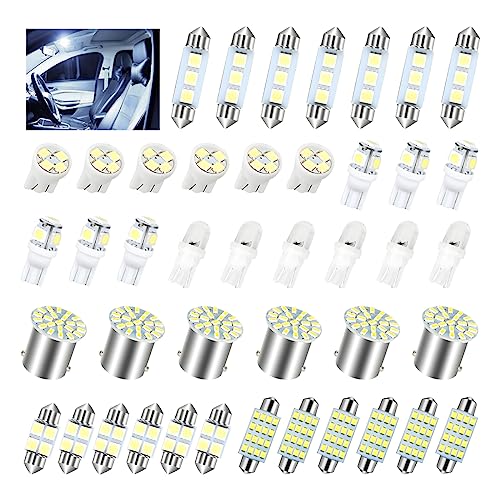 HIPOPY 42 Pcs Car LED Lights Kit, Auto Interior Bulbs Set, 6000K 12V T10 For Accessory, Brake, License Plate, Map, Parking Lights
