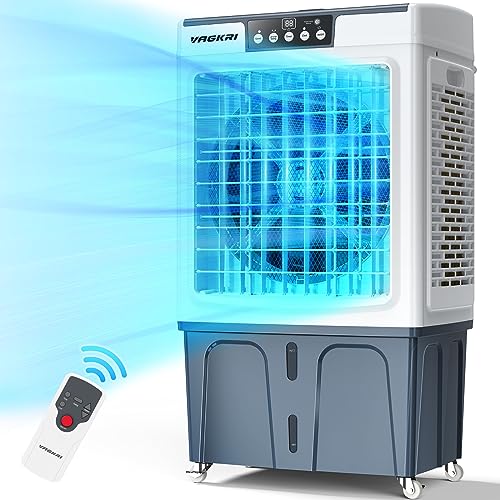 Evaporative Cooler, VAGKRI 2100CFM Air Cooler, 120°Oscillation Swamp Cooler with Remote Control, 24H Timer, 3 Wind Speeds for Outdoor Indoor Use,8 Gallon