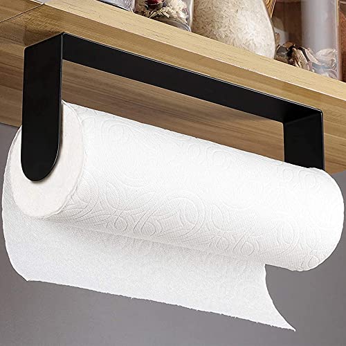 YIGII Black Paper Towel Holder Wall Mount - Under Cabinet Self Adhesive Paper Towel Rack for Kitchen, SUS-304 Stainless Steel