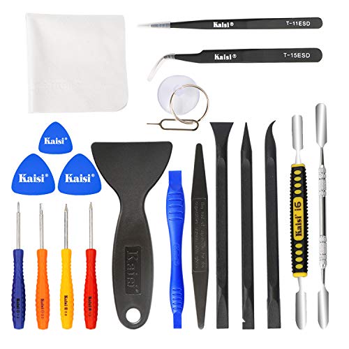 Kaisi Professional Electronics Opening Pry Tool Repair Kit with Metal Spudger Non-Abrasive Nylon Spudgers and Anti-Static Tweezers for Cellphone iPhone Laptops Tablets and More, 20 Piece