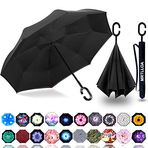 MRTLLOA 40/49/56 Inch Oversize Windproof Inverted Reverse Upside Down Umbrella, Golf Size Rain Umbrella, Double Layer, C-Shaped Handle for Men, Women and Kids(Black, 49 Inch)