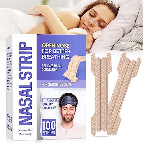 Nasal Strips for Snoring, 100 PCS Nose Strips for Breathing, Extra Strength Anti Snoring Solution to Stop Snoring and Relieve Nasal Congestion - Improved Airflow & Comfortable Fit