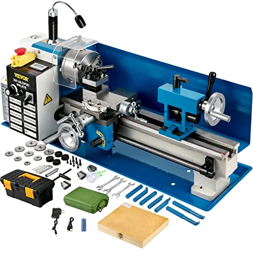 VEVOR Mini Metal Lathe, 7'x14' Benchtop Metal Lathe, 550W Variable Speed 2250RPM Metal Lathe, with 3-jaw Chuck CNC Mini Lathe Machine, Precision Mini Lathe w/Tool Box Digital Display for Metal Turning