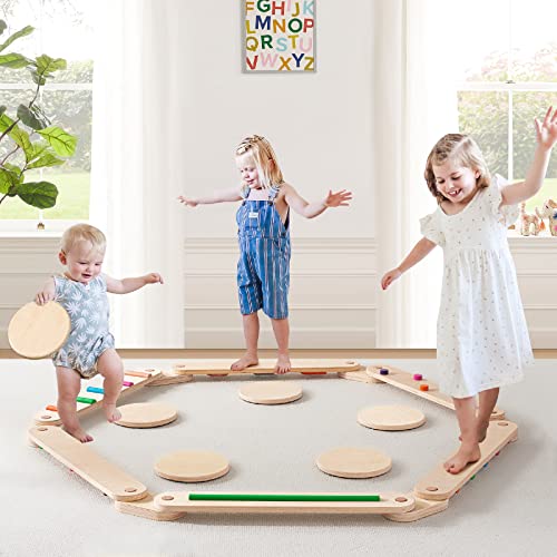 Tiny Land Wooden Balance Beam, 6 PCS Toddler Balance Boards, Montessori Balance Beam for Kids Development, Coordination Motor Skills Gymnastics Obstacle Course Toys For Girls Boys