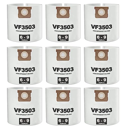 MZY LLC 9 Pack VF3503 Size b Vacuum Bags, VF3503 Replacement Bags Compatible with Ridgid 6 to 9 Gallon Wet Dry Vacuum, VF3503 High Efficiency Dust Bags