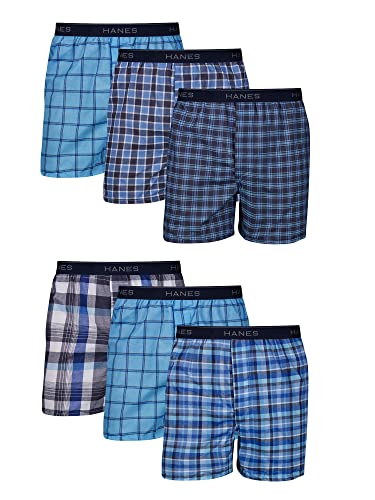 Hanes Men's Tagless Boxer With Exposed Waistband Multi-Packs, 6 Pack - Assorted, Large