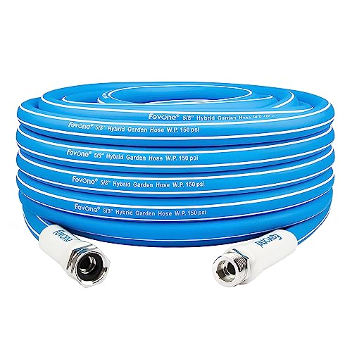 Fevone Garden Hose 35 ft x 5/8', Drinking Water Safe, Heavy Duty Water Hose, Flexible and Lightweight, Hybrid Hose Kink Free, Easy to Coil, Solid Aluminum Fittings - No Leak