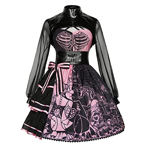 Mingyuezai Women's Lolita Dress Gothic Punk Skirt Party Halloween Costume Cosplay(Slip Dress+Girdle+Jacket,L)