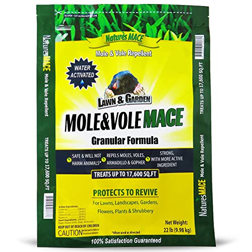 Nature's MACE Mole & Vole Repellent 22lb Granular/Covers 17,600 Sq. Ft. / Keep Moles & Voles Out of Your Lawn and Garden/Guaranteed to Repel Moles/Safe to use Around Home, Children, & Plants