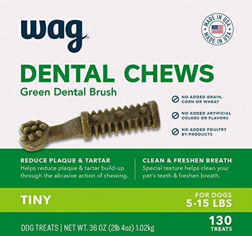 Amazon Brand - Wag Dental Dog Treats to Help Clean Teeth & Freshen Breath - Tiny, Unflavored, 2.25 pounds, 130 Count (Pack of 1)