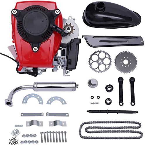 HinLIaDa 49CC 4-Stroke Gas Petrol Motorized Bike Engine Motor Kit, Air-Cooled System Single Cylinder Chain Powerful Pull Start Scooter Engine Conversion Kit for 28” V Frame Bike And 26” ATV