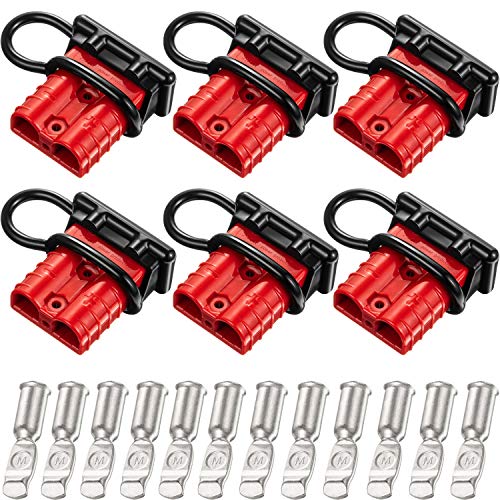 Boao 6 Sets 6-10 Gauge Battery Quick Connect Disconnect 50a 12-36v Battery Quick Connector Quick Wire Harness Plug Kit Battery Quick Connector Disconnect Plug for Motor Winch Trailer(Red)