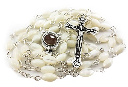 Nazareth Store Natureal Pearl Rosary Beads Catholic Necklace Jerusalem Holy Soil Meda and Silverl Cross