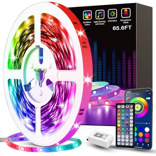 Tenmiro Led Lights for Bedroom 65.6ft Music Sync Color Changing RGB LED Strip Lights with Remote and App Control for Room Home Party Decoration