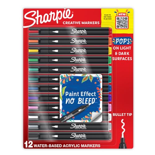 SHARPIE Creative Markers, Water-Based Acrylic Markers, Bullet Tip, Assorted Colors,12 Count