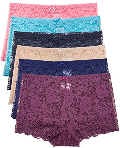 Barbra Lingerie Multi Pack of Women's Regular & Plus Size Lace Boyshort Pantiess (4XL, Rose)