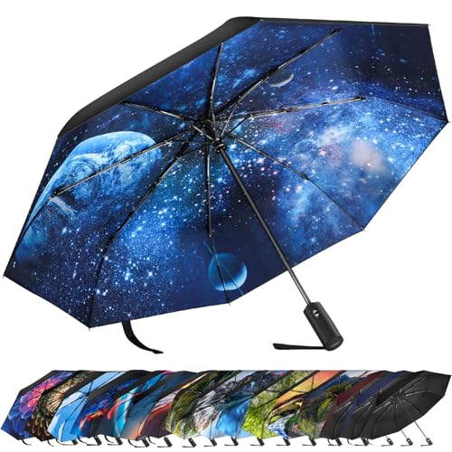 ZUOYOUZ Rain Umbrellas，Compact Portable Automatic Folding Umbrella with Cute Prints for Travel in the Rain-UV Protected，Foldable Perfect Car Umbrella and On-the-go