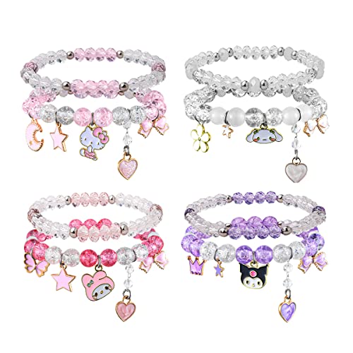 KUSERON Kawaii Cute Bracelets Set Y2k Gyaru Anime Stunning Bracelets Gorgeous Friendship Bracelets Crystal Beaded Elastic Bracelet Gifts for Girls Women BFF