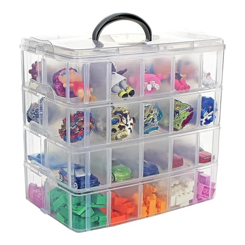 Bins & Things Clear 4-Tier Stackable Storage Containers with lids - 40 Adjustable Compartments for Craft Organizers - Storage box for Jewelry, kids toys, makeup box and sewing supplies - Large