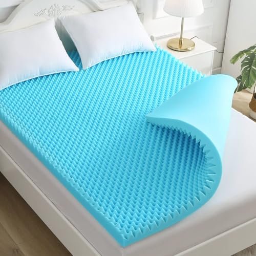 QUINEEHOM Foam Mattress Topper Queen 2 Inch, Egg Crate Cooling Mattress Topper with Gel Infused, Bed Topper with Breathable Airflow Design, Certipur-Us Certified Blue
