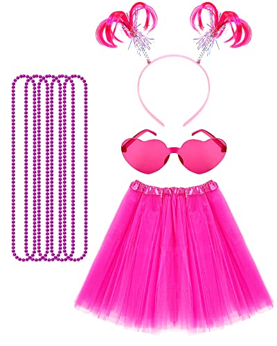 Hikkcos Pink Tutu Costume Set Valentines Day Accessories Heart Shape Sunglasses for Birthday Candy-land 80s Party Supplies