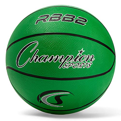 Champion Sports Rubber Official Basketball, Heavy Duty - Pro-Style Basketballs, and Sizes - Premium Basketball Equipment, Indoor Outdoor - Physical Education Supplies (Size 7, Green)