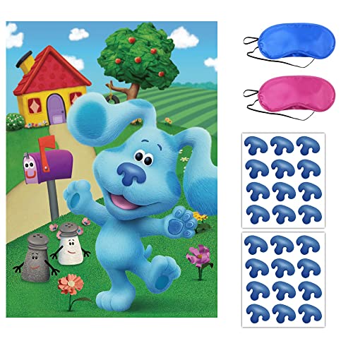 Blue's Clues Party Supplies Decorations, Pin The Nose On Blue, Blue's Clues Party Games, Large Poster with 18PCS Stickers and 2PCS Blindfolds for Kids' Blue's Clues Theme Birthday Party